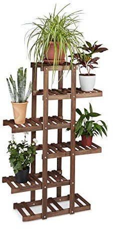Relaxdays Scaffale per Fiori, 125 x 81 x 25 cm, per Piante Decorativo, Portafiori da Interni da Terra, Marrone Scuro