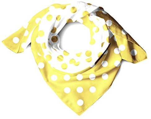 TigerTie Seiden Satin Nickituch in zitronengelb weiss gepunktet - Größe 50 x 50 cm
