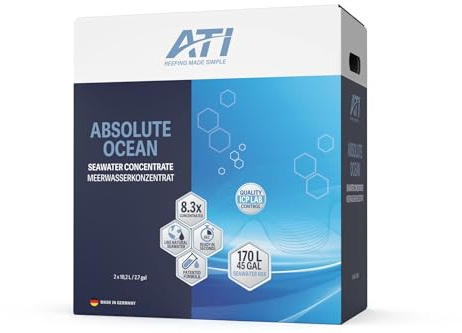 ATI Absolute Ocean – konzentriertes Meerwasser für Meerwasseraquarien, sofort klares Meerwasser in Sekunden, ideal für Wasserwechsel & Neueinrichtung, 2 x 10,2 Liter für 170 Liter