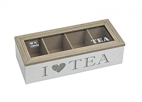 G. Wurm Schöne Teebox ~ I Love Tea ~ Teekiste Teedose für Teebeutel Vorratsdose Tee (4 Fächer)