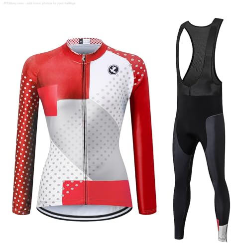 UGLY FROG Damen Fahrradbekleidung Langarm Radtrikot Set Outdoor Radsport Gemütlich Radkleidung Trikot Jersey + Lange Radlerhose im Winter CXW05
