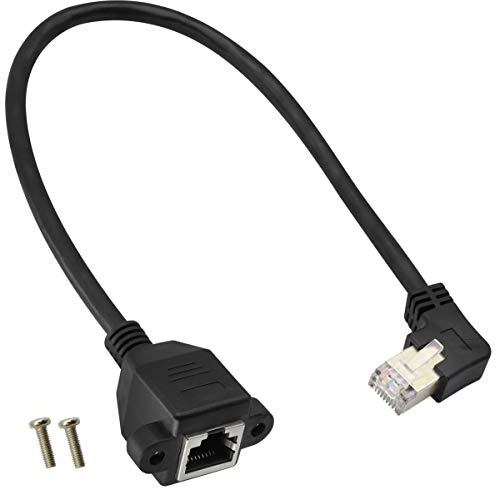 AAOTOKK 90 Grado Cat 6 Cavo Ethernet Piegatura a Destra RJ45 Maschio a Femmina Connettore Rete Ethernet Schermato Vite Cavo Prolunga per Montaggio Pannello per Router,Modem (30 cm/1 Ft Destra)