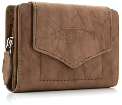 ekavale Geldbörse für Damen mit Druckknopf-Überschlag RFID weiches Leder (Tan)