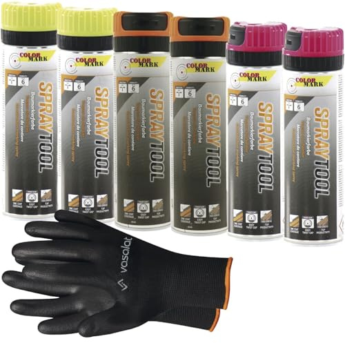 vasalat Markierungsspray Set - Markierspray Neon gelb, orange, pink für schnelle und saubere Markierungen, 6 Stück