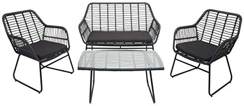 Mendler Polyrattan Garnitur HWC-G17a, Garten Sofa Set Sitzgruppe Stuhl, Seil - anthrazit, Polster anthrazit ohne Dekokissen