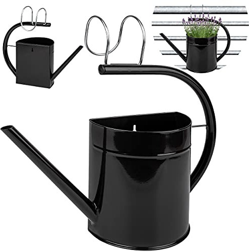 alles-meine.de GmbH 5 Stück Hänge - Töpfe/Blumentöpfe/Wandvasen/Hängetöpfe Farbwahl Ø 35 cm - Metall - schwarz - Gießkanne - HALB RUND - Hängend/mit Haken & Halteru..