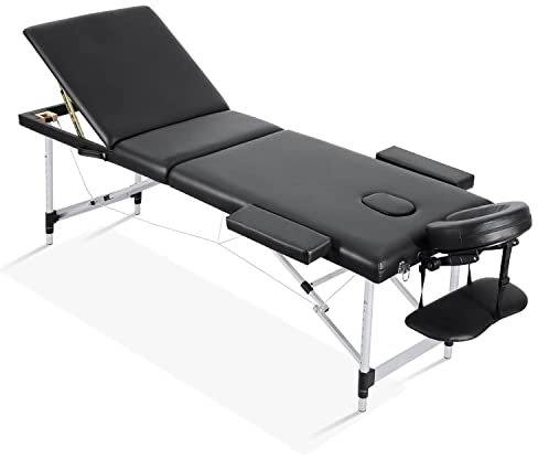Careboda Mobile Massageliege Klappbar 3 Zone Höhenverstellbare Massagetisch Aluminium mit Kopfstütze & Armlehnen und Tragtasche, Massagebank für Kosmetik, Spa, Salon, Tattoo