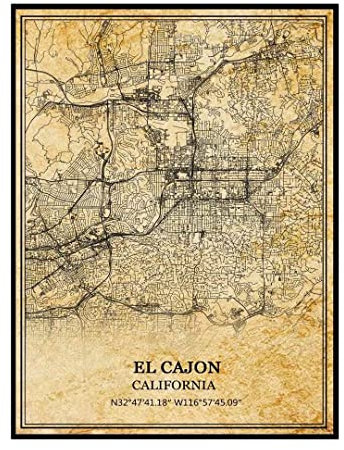 TANOKCRS El Cajon Kalifornien USA Amerika Vintage Karte Poster Kunstwerk Wandkunst Stadt Straße Karte Druck Reise Souvenir Geschenk Heimdekoration ungerahmt