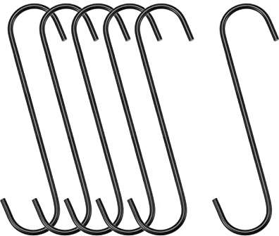 sourcing map 6 Stück S Haken Groß 8 Zoll/200mm Haken zum Einhängen, geeignet für Innen und Außenbereich Küche, Wohnzimmer, Bad, Garten, Garderobe Schwarz