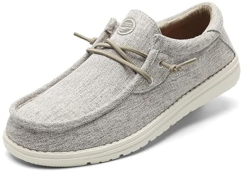 Grand Attack Men's Casual Linen Wlking Shoes - Slip On Loafers-Comfortable,Lightweight Super Soft Sole Boat Shoes - Canvas Stretch Work Shoe Beige Size 13