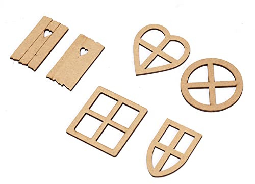 Ruimou 30 mini finestre e porte in legno per decorazioni fai da te, scrapbooking, case delle bambole, creazioni creative, scarabocchi da colorare