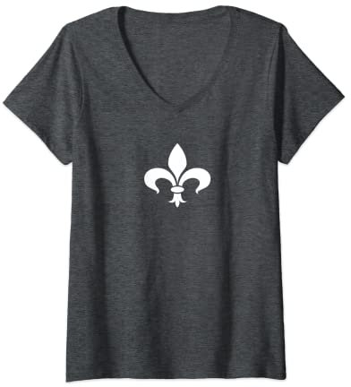 Damen Fleur De Lis Shirt Weißes Blumen-T-Shirt T-Shirt mit V-Ausschnitt