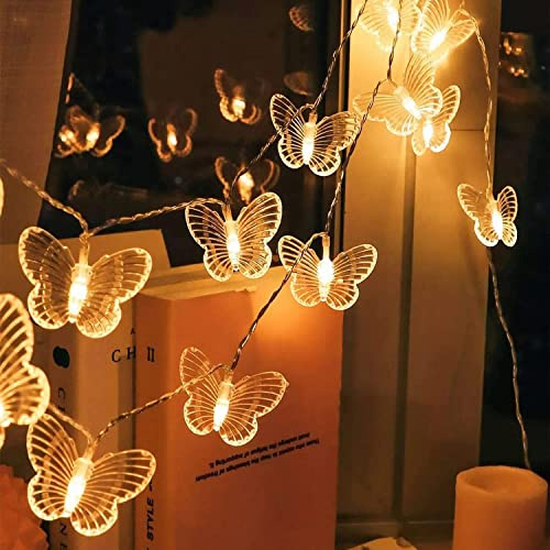 KINGCOO Butterfly String Lights, 6M 40LED Warm White Butterfly Battery Operated Fairy Decorative Lights for Home Party Birthday Summer Garden Wedding Christmas Indoor Outdoor Lighting Decoration