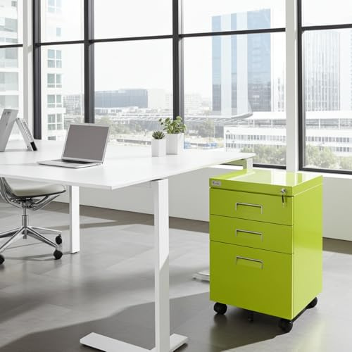 Jet-Line | Contenedor con ruedas | metal | 3 cajones | archivador colgante | con cerradura | archivador | muebles de oficina | oficina en casa | armario de oficina | verde