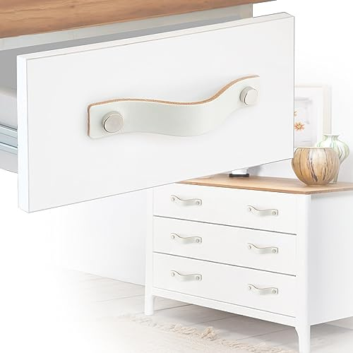 LA CHUECA POLO Tirador Manija de Cuero [Pack x6] Asa de piel Resistente para Puerta o Cajón » Original (Large, Rustic White)
