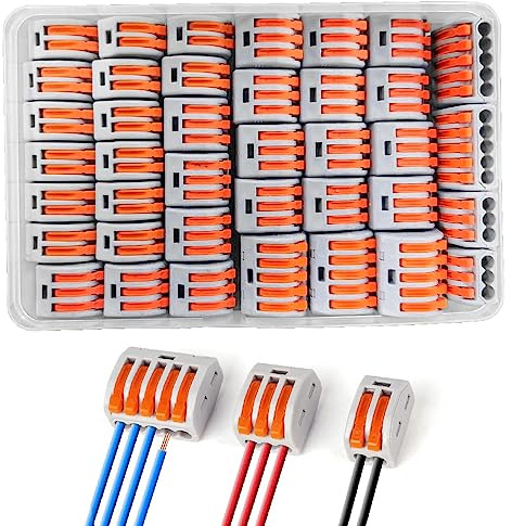 40 connettori per cavi, blocchi di collegamento elettrici, morsetto per conduttori da 4 mm² con leva di comando, bilaterale possono essere combinati liberamente, leva a molla per cavi fissi e