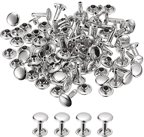 sourcing map 50 Sets Leder Nieten 9mm Doppelt Kappe Nieten 12mm Höhe Metall Nieten Runde Nieten Hohlnieten Niete für Leder Handwerk Reparatur DIY Geldbeutel Gürtel Taschen Schuhe Silber Ton