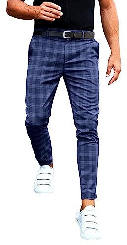 Briskorry Herren Chino Hose Karierte Stoffhose Lange Regular Fit Stretch Hose Karo-Muster Herrenhose Baumwollhose Männerhose Freizeithose für Männer
