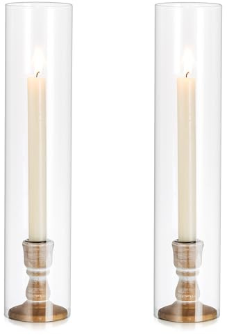 Inweder Kerzenhalter Stabkerze Kerzenständer Glas：2 er Stabkerzenhalter Windlichter Kerzenständer Stabkerzen aus Holz mit Abnehmbarem Glas für Tischdeko Hochzeit Veranstaltung oder Heimdekoration