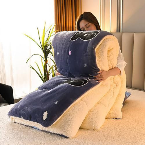 PRELGOSP Kaschmir Decke, Doppelseitiges Design Dicke Bettdecke, Warme Winter Steppdecke,Blau,150x200cm/2.5kg