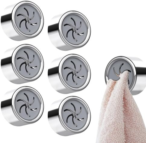 6 Pcs Tea Towel Holder for Kitchens, Round Self Adhesive Tea Towel Hooks, No Drill Kitchen Towel Holder, Push in Suction Hand Towel Holder, Stick on Towel Holders for Kitchen Bathroom Home Anywhere