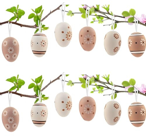 Zkaoai Ostereier zum Aufhängen, 12 Stück Osterdeko mit Tollen Ostereier Deko mit Schnur zum Aufhängen Draussen, Plastik Ostereier Easter Ostern Deko Eier Osterdekoration Innen Outdoor Osteranhänger
