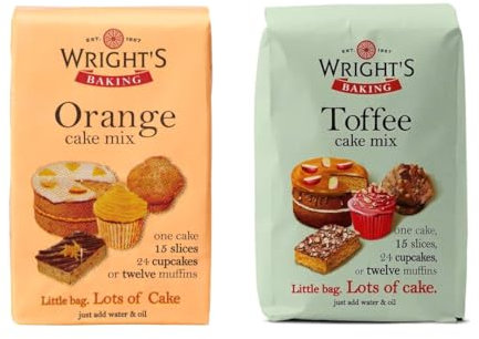 Wright's Baking Cake Mix Selection Pack Toffee & Orange (One of Each 500g Pack) | can be used to bake light & moist cakes, slices, muffins or cupcakes