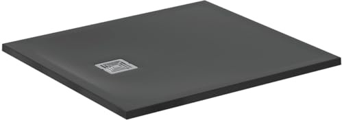 Ideal Standard - Ultra Flat S+, Plato de ducha rectangular ultrafino de resina efecto piedra, 100 x 90 cm, Ideal Solid, desagüe lado corto, negro