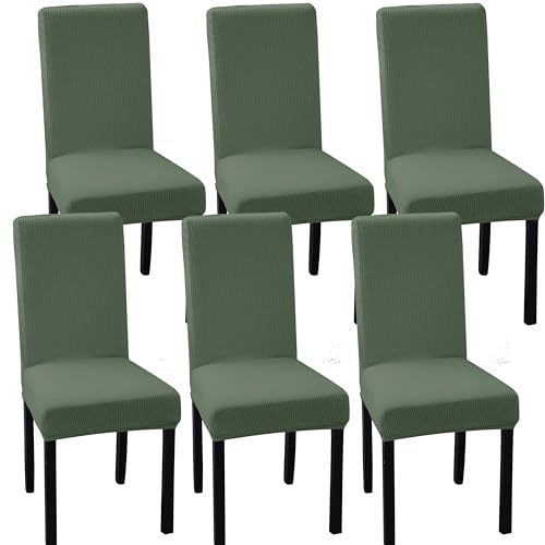 Ocves Stuhlhussen für Esszimmer, 4 oder 6 Stück, dehnbar, Esszimmerstuhlhussen, abnehmbar, waschbar, Stuhlschoner für Bankett, Küche, Party und Zuhause (Matcha-Grün, 6 Stück)