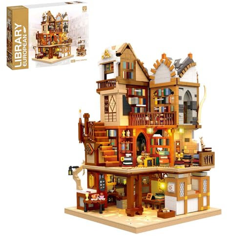 barweer Mittelalter Europäische Buchhandlung Klemmbausteine Set,Haus häuser House Architecture, MOC Modular Buildings für Erwachsene (3294 Teile)