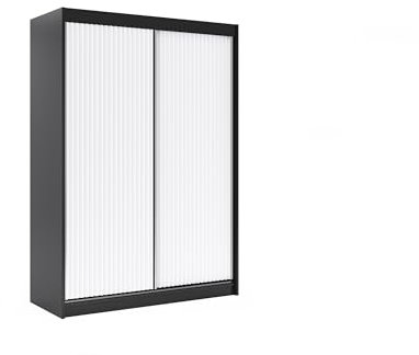 ALTDECOR Kleiderschrank mit eleganten Schiebetüren, kugelgelagerte Führungsschienen und Aluminium-Leisten, LED-Beleuchtung (16 Farben) und Fernbedienung - RYFLOX - 150 cm Schwarz/Weiß