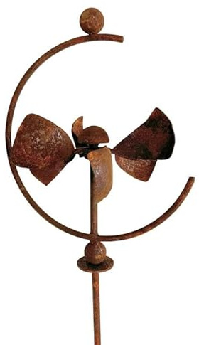 Eolienne Mobile à Hélices Tuteur à Plantes Acier Oxydé Décoration de Jardin à Piquer 19x26x141cm