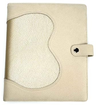 SinnWunder® Premium Ringplaner-Mappe mit 6 Ringen - nachfüllbar - aus geschmeidigem, italienischem Velourleder - Größe Din A5 -Creme-Gold