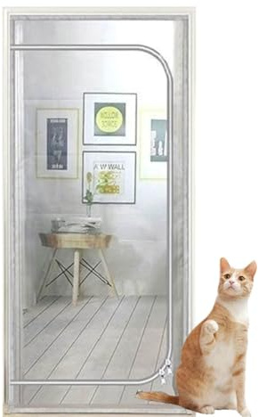 Puerta mosquitera for mascotas, malla gruesa resistente a los arañazos for gatos, puerta mosquitera reforzada for el hogar, el dormitorio, la sala de estar, la cocina y el patio(White,75x200cm)