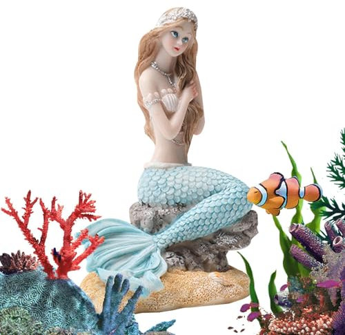 Meerjungfrau Aquarium Deko – Harz Miniatur Statuen, Schreibtisch Deko | Thematische Deko mit 6 Stilen | Perfekte künstliche Dekoration für Aquarien, Haustier Zubehör, Ideal für Innenräume