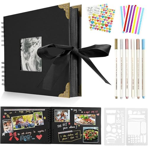 Fotoalbum, Fotoalbum zum Selbstgestalten, DIY Fotobuch Scrapbook 80 Schwarze Seiten Fotobuch zum Einkleben für Baby Familie Jahrestag Geburtstags Valentinstag Hochzeit