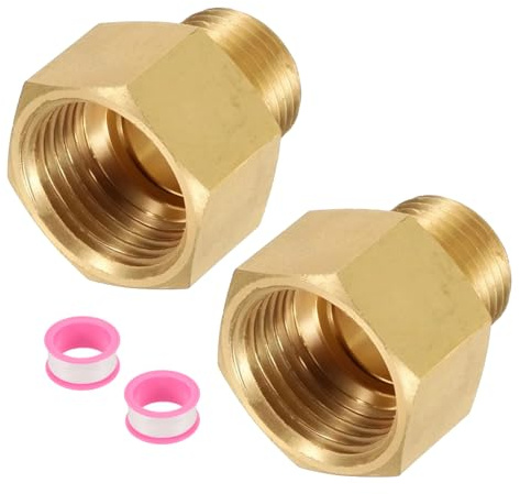sourcing map 2Pcs Brass Pipe Fitting, 1/2G Female × 3/8NPT Male Brass Hex Nipple Pipe Fitting Connector, 1/2 to 3/8 Female Pipe Fitting Adapter with PTFE, Gold Tone