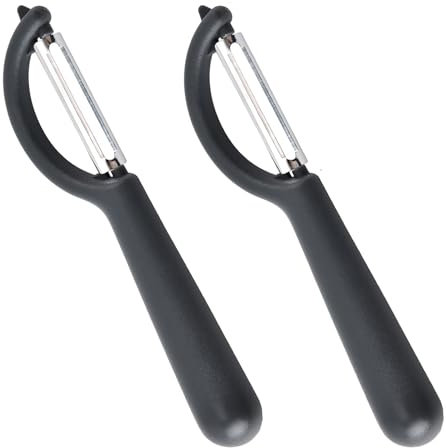 Pelador universal (2 Piezas), Pelador de Frutas y Verduras Multifuncional, Fabricado en Acero Inoxidable, Para Cocina y Frutas, 16,5 × 3,5 cm, Negras