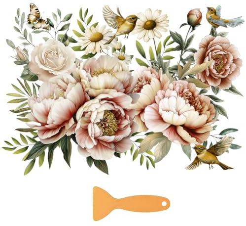 beinkmake 3 Sheets Vintage Flower and Bird Rub on Transfers for Crafts and Furniture 12x6inch Floral Peony Rose Furniture Transfer Stickers for Wood, Glass, Metal, Plastic
