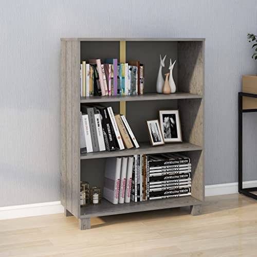 Standvitrine aus Holz, 3 Etagen, mit offenen Bücherregalen für Schlafzimmer, Wohnzimmer, Büro, 112 cm hoch, Hellgrau