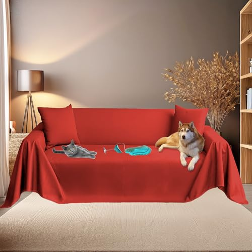 Byour3 – Sofabezug SUPER WASSERDICHT 3 2 4 Sitzer - Sofaschoner Katze Hund Kinder Haustiere - Sofaschutz Fleckenabweisender Anti Tierhaare Sofa-Abdeckung Rechteckig Waschbarer (Rot, 3/4 Sitzer)
