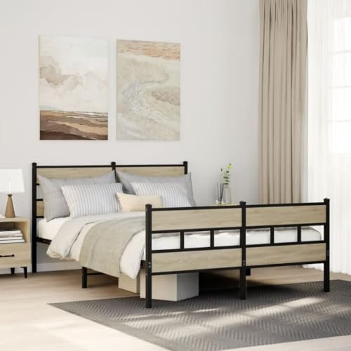 ShGaxin Metallbett ohne Matratze Sonoma-Eiche 160x200 cm, Bett, Bed Frame, Familienbett, Bettrahmen, Bett Gestell, Bett Rahmengestell, Schlafzimmer Bett - 3308471