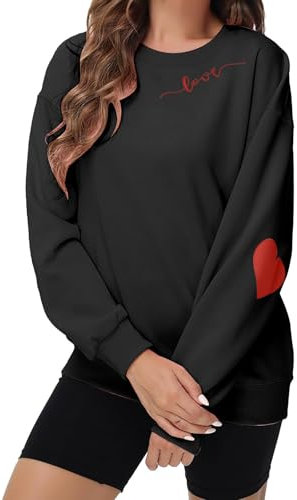 Generisch Valentine's Day Sweatshirt Women Cute Love Heart Graphic Long Sleeve Shirts Casual Crewneck Pullover Tops Loose Fit Hoodie Herz Print Herbstmode Sweatshirt Top Langarmshirt Pullove Freizeit