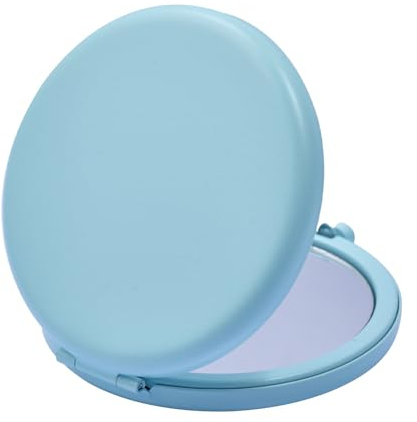 Specchio compatto per borsa, guscio rotondo in metallo, ingrandimento 1X/2X su entrambi i lati, specchio portatile da viaggio, mini specchio tascabile, acquamarina, 1 confezione