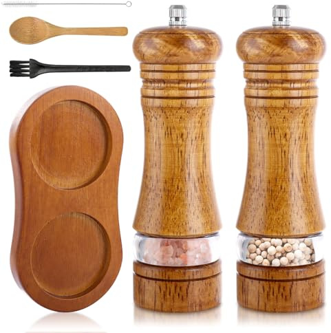 DAJAVE Salt and Pepper Grinder Set of 2, Manual Wooden Salt and Pepper Mill Set Refillable Salts and Peppers Grinder Sets for Cooking and Baking - 6.7 inch