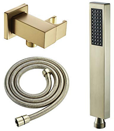 Pommeau de douche carré doré brossé avec support mural, pulvérisateur d'économie d'eau, tuyau réglable de 1,5 m pour salle de bain