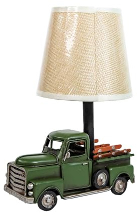 Berfutall-Decorative Rustic Red Vintage Truck USB Table Lamp，Night Light with Burlap Shade, 6.7 x 4.7 x 6.7 inches (D-Green)
