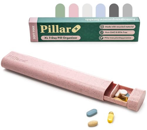 Pillar Plus - Large 7 Day Pill Organiser | BPA-Free Weekly Pill Box | Large Medication & Vitamin Organiser for Travel | Portable Medicine Case | Aesthetic Medication Organizer (Soft Pink)