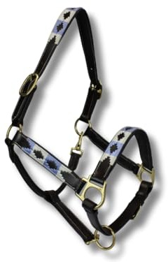MTB Equestrian Exklusives Lederhalfter Mit Polo-Design – Beidseitig Verstellbar – Hochwertiges Leder – 10 Farbvarianten – Cob & Full (Weiß Blau, Cob)