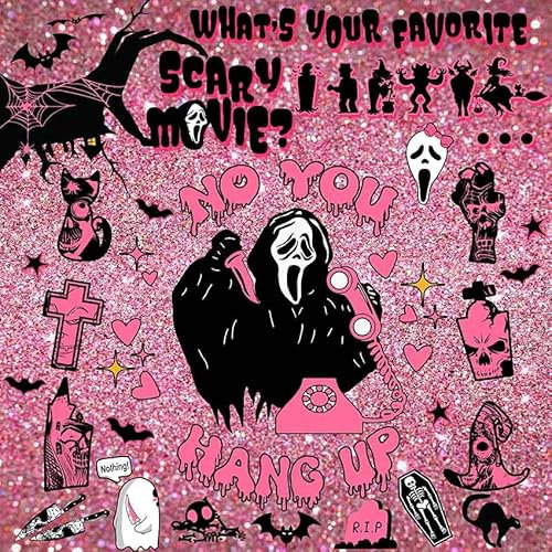 AIBIIN Rideau de douche d'Halloween avec esprit gothique horreur mignon décoration de salle de bain en polyester imperméable 4 pièces avec 12 crochets, rose, 180 x 180 cm